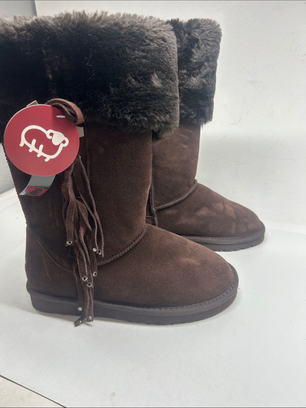 Lamo Brown Faux Fur Suede Fringe Kids Boots
